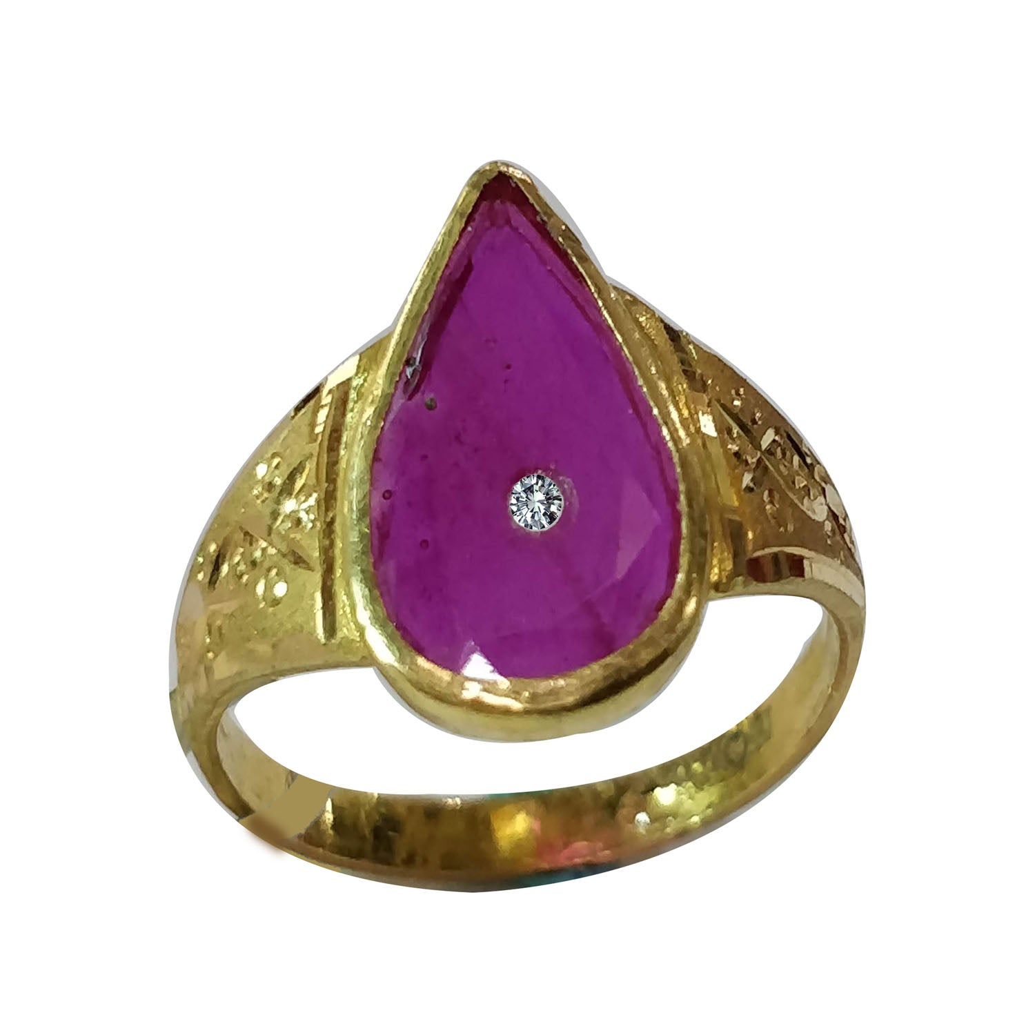 B.K Beautiful Baba Shape Natural Ruby Diamond Gold Ring-BKGR011