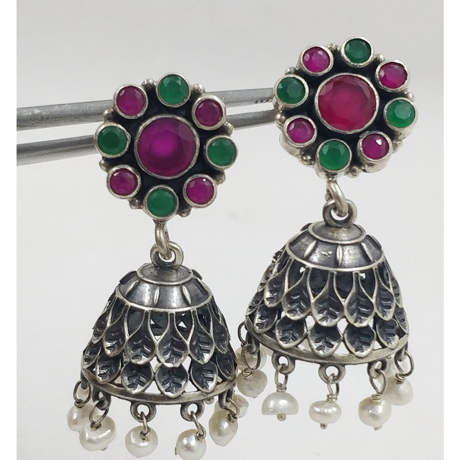 silver jhumka, silver earring, oxidised earrings, silver earrings for women, silver earring jhumka, front side
