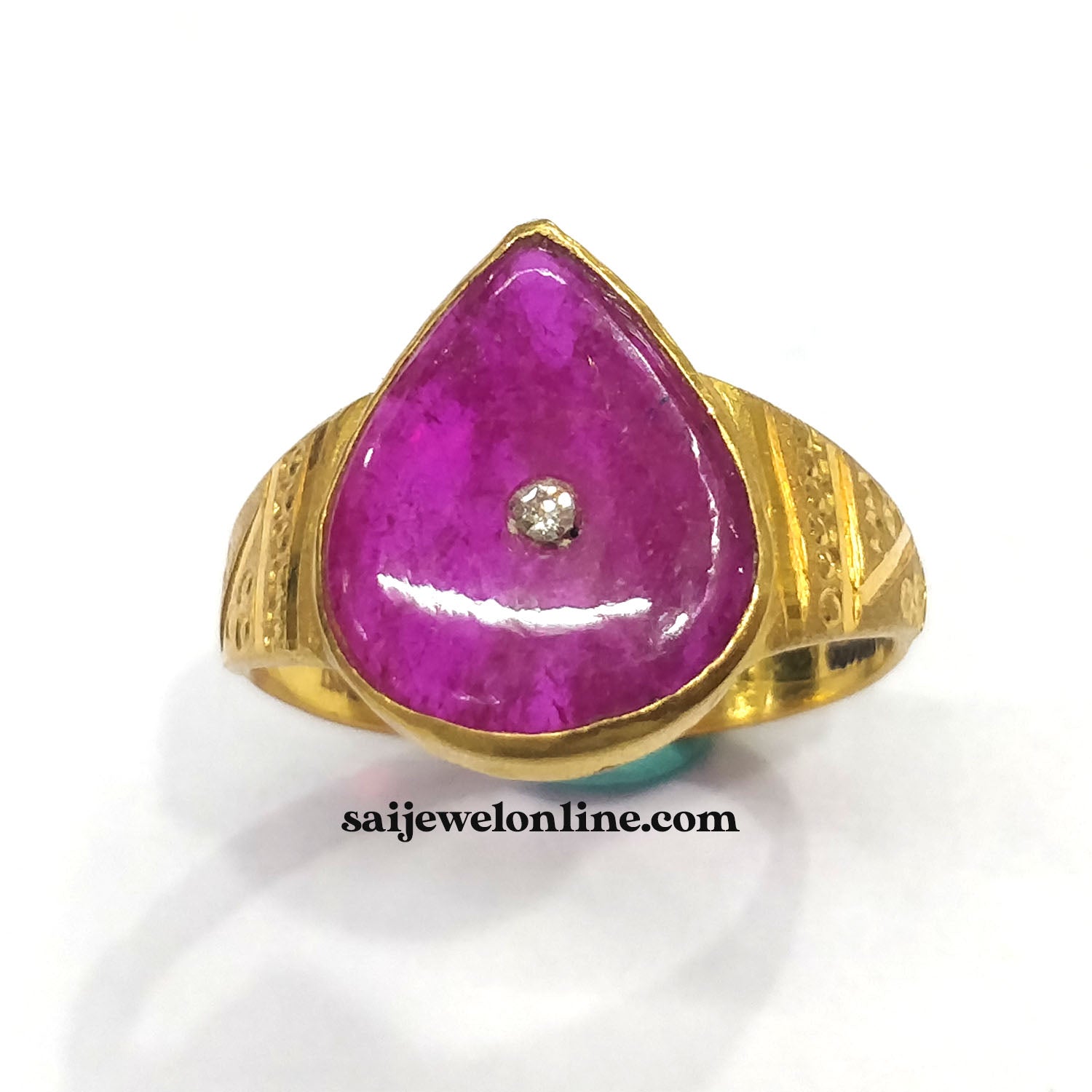 B.K Beautiful Baba Shape Natural Ruby Diamond Gold Ring-BKGR24