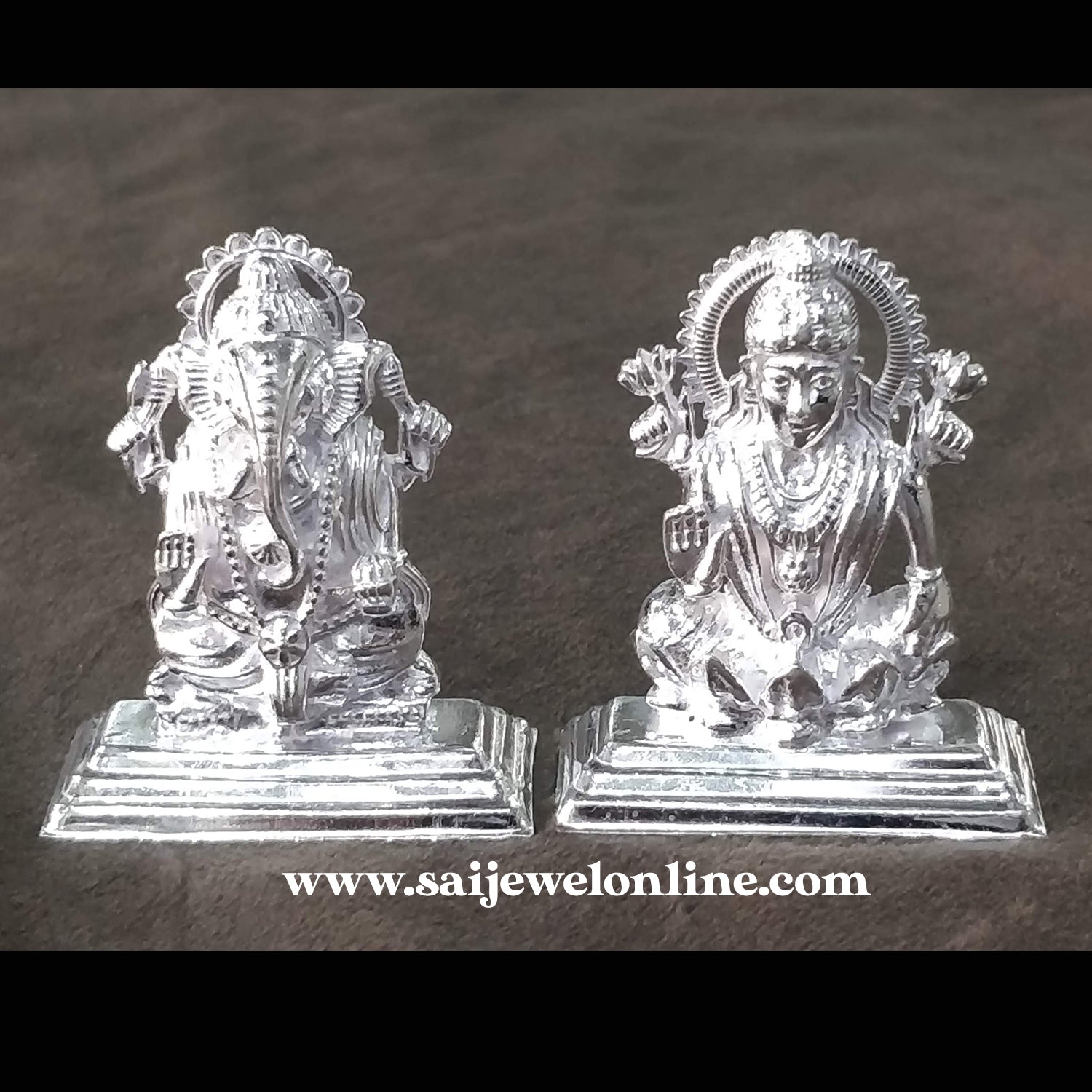 Silver Lakshmi Ganesh ji with Stone Studded Idol Diwali Collection