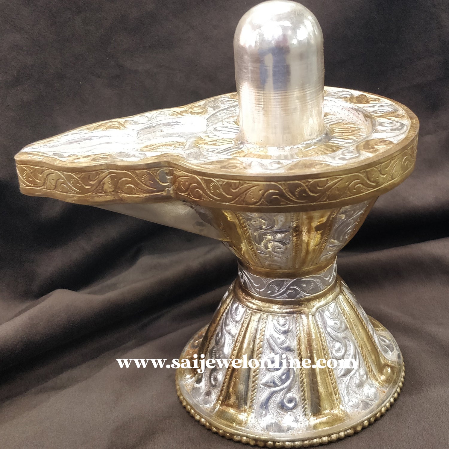 999 Purity Silver Shivling  Baba Symbol with Gold Polish