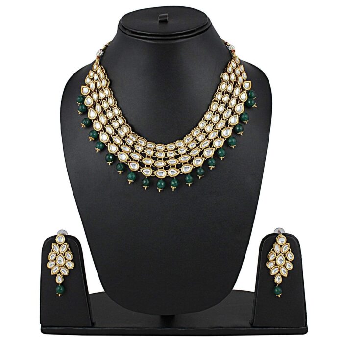 22k Gold Kundan Necklace Set for Girls/Women-SSJGKN02 - Image 1