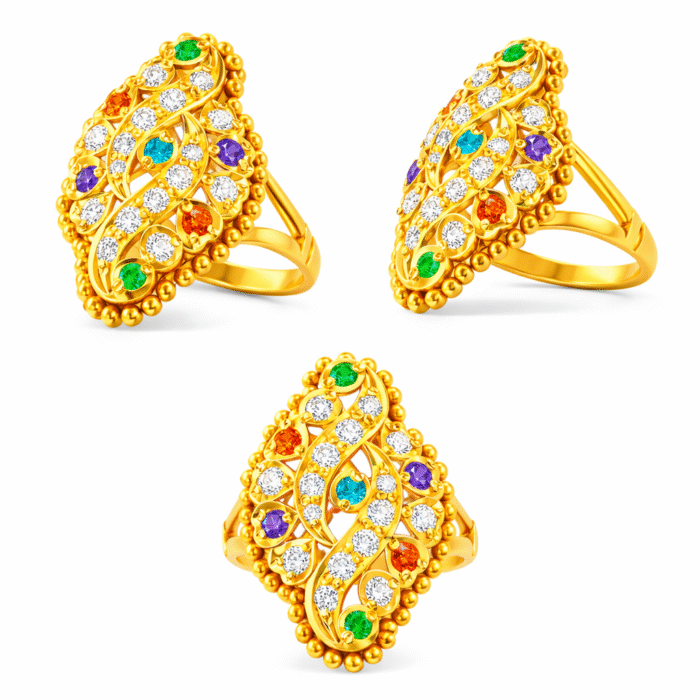 22K Hallmarked Gold Rajasthani Ring – Traditional Multicolor Stone Design | Sai Jewellers-SSJGRR6 - Image 3