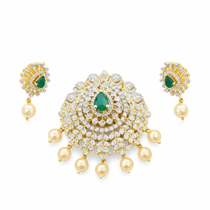 22k Gold Pendant Set Diamond Studded for Girls/Women-SSJGKN03 - Image 5