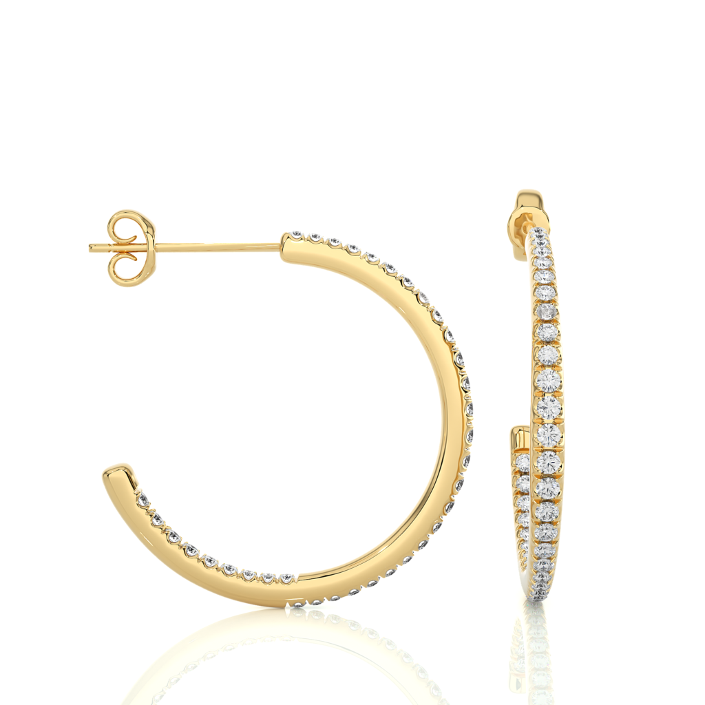 18K Hallmarked Gold Diamond Bali Earrings – IGI Certified Natural Diamonds (3.900 gm, 0.42 ct)