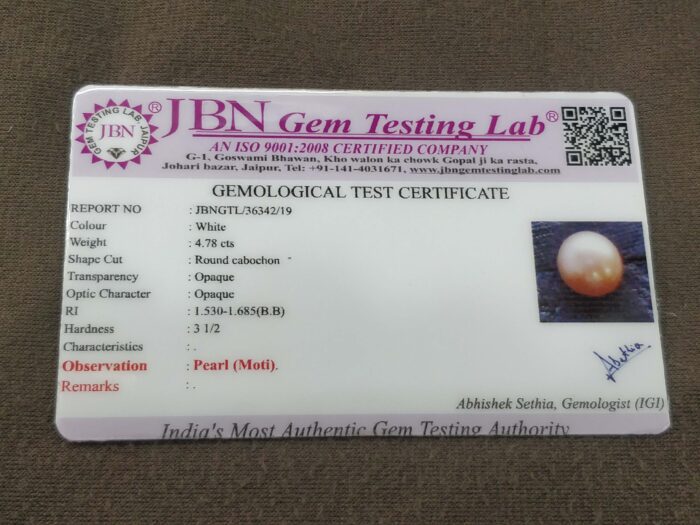 4.78ct Natural Pearl (Moti) Round Shape with Certificate | Best Quality Gemstones - Image 3