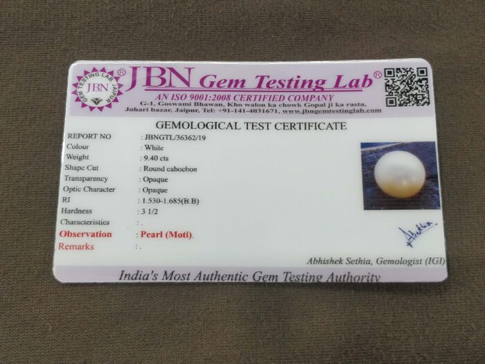 9.40ct Natural Pearl (Moti) Round Shape with Certificate | Best Quality Gemstones - Image 3