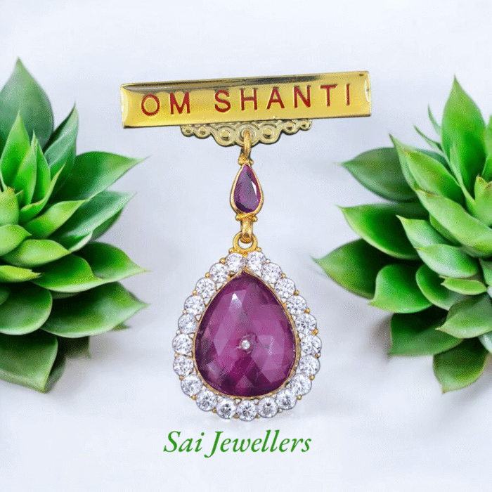 Brahma Kumaris 22K gold badge with 20ct Baba shape ruby and 0.02ct natural diamond, 5.600gm spiritual jewellery