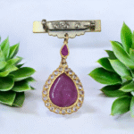 Brahma Kumaris 22K Gold Badge with Baba Shape Ruby (20ct) & Natural Diamond 0.02ct – 5.600gm-BKGB1 - Image 3