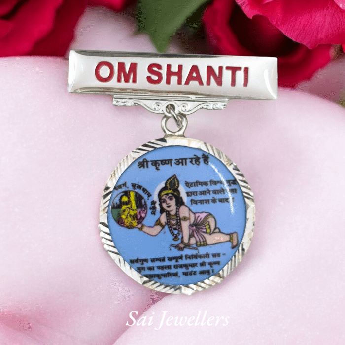 IMG_20250908_131947 925 Silver Brahma Kumaris Badge with Om Shanti and Shri Krishna design – Spiritual Jewellery by Sai Jewellers