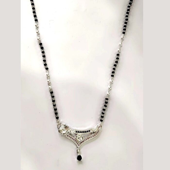 925 Sterling Silver Mangalsutra Rose Pendant with Blue Stone Hanging With Chain | Gift for Women and Girls - Image 1