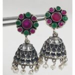 925 Silver Antique Circle Earring Jhumka for women | Cut Stone Earrings | Oxidized Silver Jhumer | Gift for Girl Friend