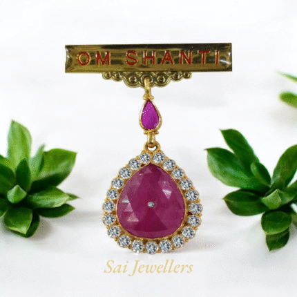 Brahma Kumaris 22K gold badge with 20ct Baba shape ruby and 0.02ct natural diamond, 5.600gm spiritual jewellery