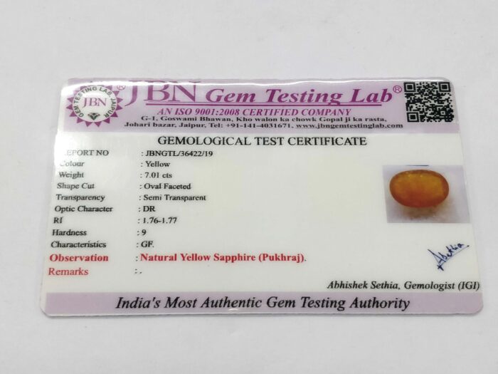 7.01 ct / 7.78 Ratti Pukhraj  | Yellow Sapphire with Certificate Oval Cut - Image 4