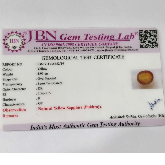 4.95 ct / 5.50 Ratti Pukhraj  | Yellow Sapphire with Certificate - Image 3