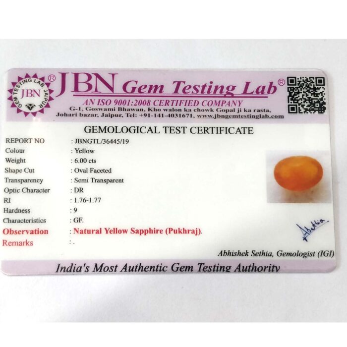 6.00 ct / 6.66 Ratti Pukhraj  | Yellow Sapphire with Certificate - Image 3