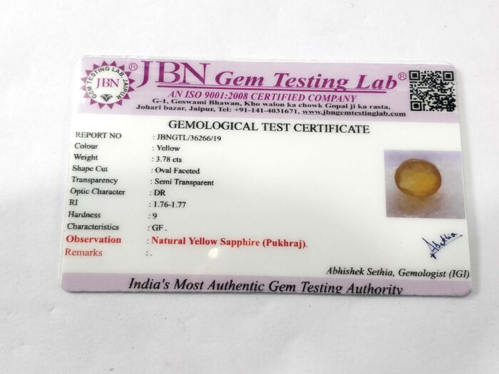 3.78 ct / 4.25 Ratti Pukhraj  | Yellow Sapphire with Certificate Oval Cut - Image 5
