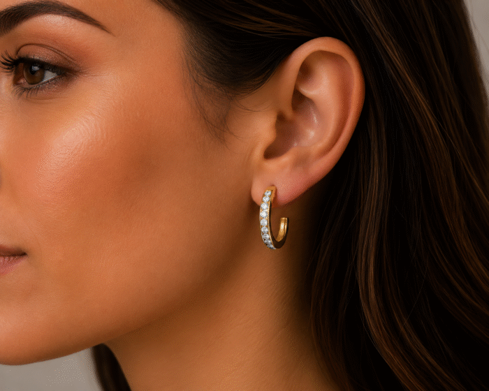 Light Daily Half Round Diamond Earrings-DH_RD_104 - Image 2
