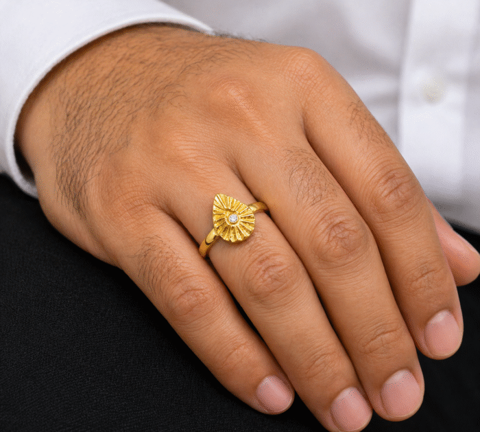 22k Hallmarked Brahma Kumaris Light weight Gold Ring – White Stone Symbol | Sai Jewellers-BKGR7 - Image 3