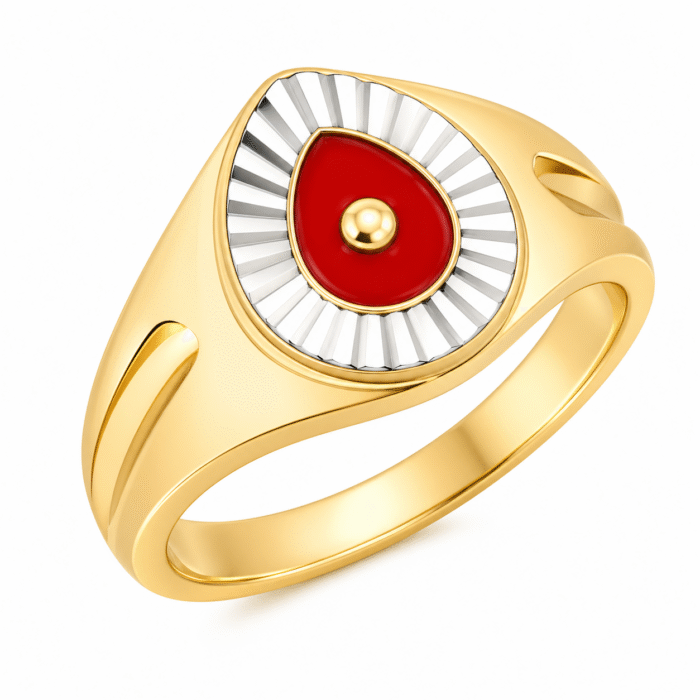 22k Hallmarked Gold Brahma Kumaris Ring – Platinum Finish & Red Meenakari Design | Sai Jewellers -BKGR018 - Image 4