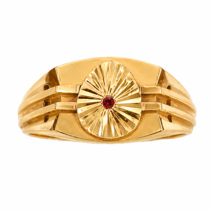 22k Hallmarked Gold Brahma Kumaris Ring – Divine Symbol with Red Stone | Sai Jewellers Abu Road-BKGR15
