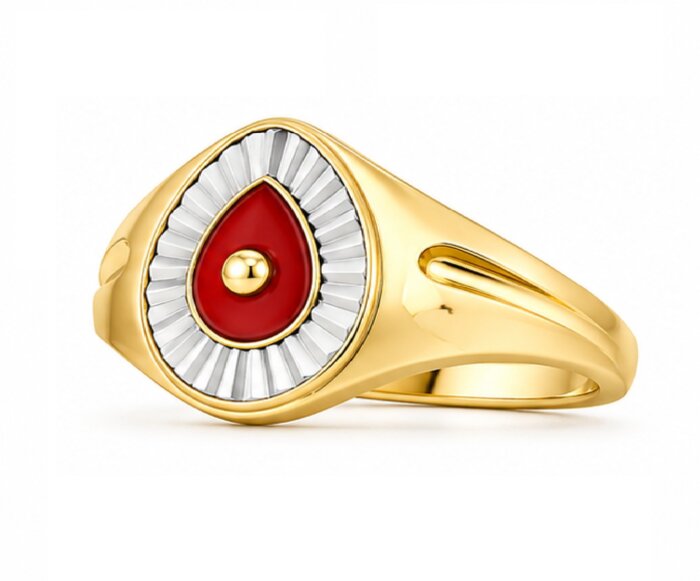 22k Hallmarked Gold Brahma Kumaris Ring – Platinum Finish & Red Meenakari Design | Sai Jewellers -BKGR018 - Image 6