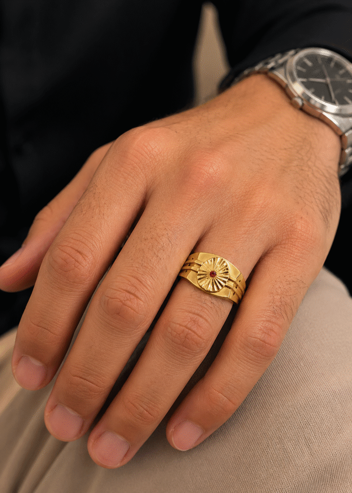 22k Hallmarked Gold Brahma Kumaris Ring – Divine Symbol with Red Stone | Sai Jewellers Abu Road-BKGR15 - Image 2
