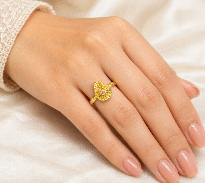 22k Hallmarked Brahma Kumaris Light weight Gold Ring – White Stone Symbol | Sai Jewellers-BKGR7 - Image 2