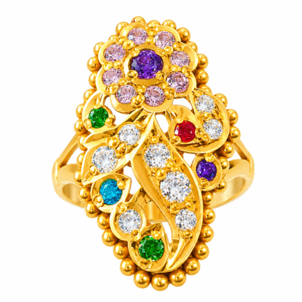 22K Hallmarked Gold Rajasthani Ring – Traditional Floral Multicolor Gemstone Design (3.250 gm) | Sai Jewellers