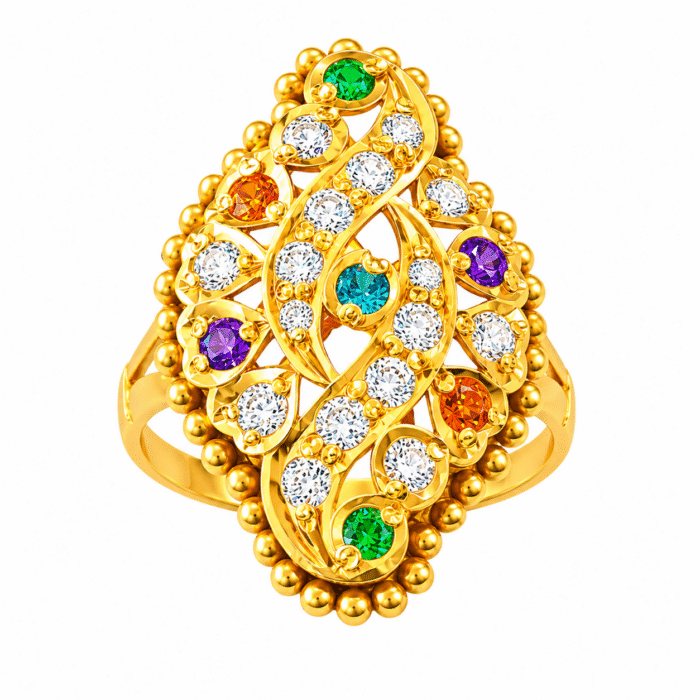 22K Hallmarked Gold Rajasthani Ring – Traditional Multicolor Stone Design | Sai Jewellers-SSJGRR6