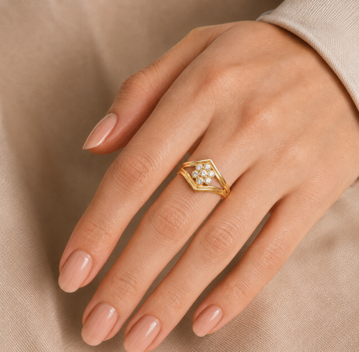 22K Hallmarked Gold Rajasthani Ring – Elegant Floral Design with Glittering Stones | Sai Jewellers-SSJGRR7 - Image 2