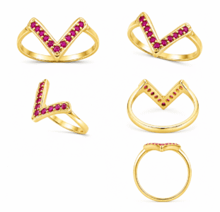 22K Hallmarked Gold Ring – Elegant V‑Shape Design with Red Stones | Sai Jewellers-SSJGRR8 - Image 2