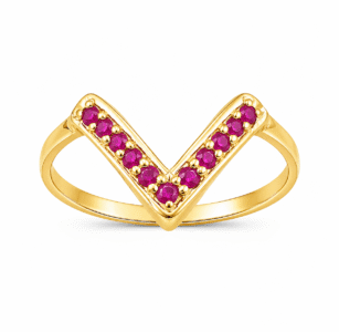 22K Hallmarked Gold Ring – Elegant V‑Shape Design with Red Stones