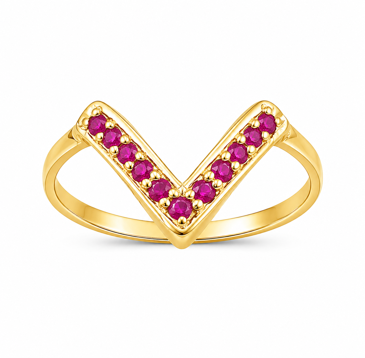 22K Hallmarked Gold Ring – Elegant V‑Shape Design with Red Stones