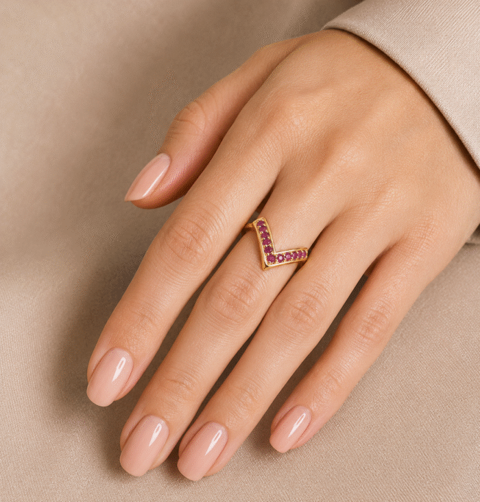22K Hallmarked Gold Ring – Elegant V‑Shape Design with Red Stones | Sai Jewellers-SSJGRR8 - Image 4