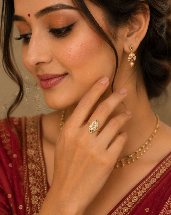 22K Hallmarked Gold Rajasthani Ring – Multi‑Color Stone Design | Sai Jewellers-SSJGRR11 - Image 3