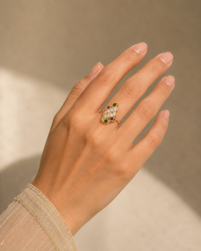 22K Hallmarked Gold Rajasthani Ring – Ornate Multicolor Stone Design | Sai Jewellers-SSJGRR12 - Image 3
