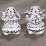 Silver Lakshmi Ganesh ji with Stone Studded Idol Diwali Collection