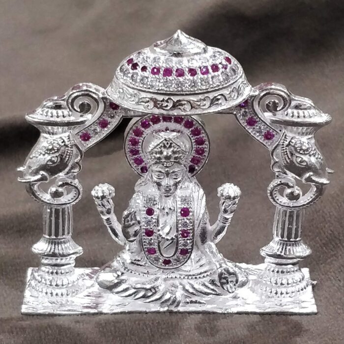 Silver Lakshmi ji with Stone Studded Idol Diwali Collection - Image 1