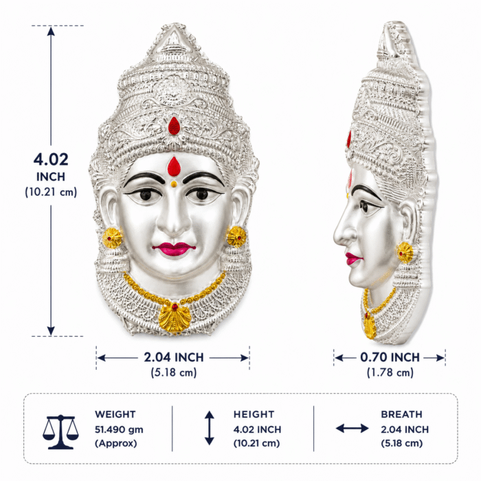925 Hallmarked Silver Laxmi Face – Lightweight 51.490 gm (4.02 inch Height) | Sai Jewellers - Image 3