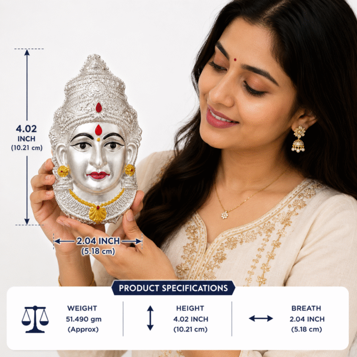 925 Hallmarked Silver Laxmi Face – Lightweight 51.490 gm (4.02 inch Height) | Sai Jewellers - Image 2