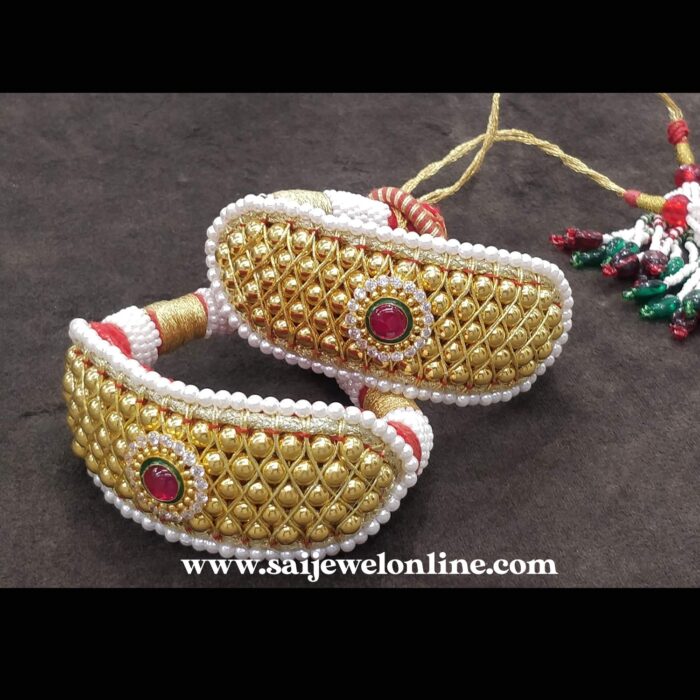 panach1 Gold Rajasthani Hand Wear Panach -SSJGRA013 - Image 1