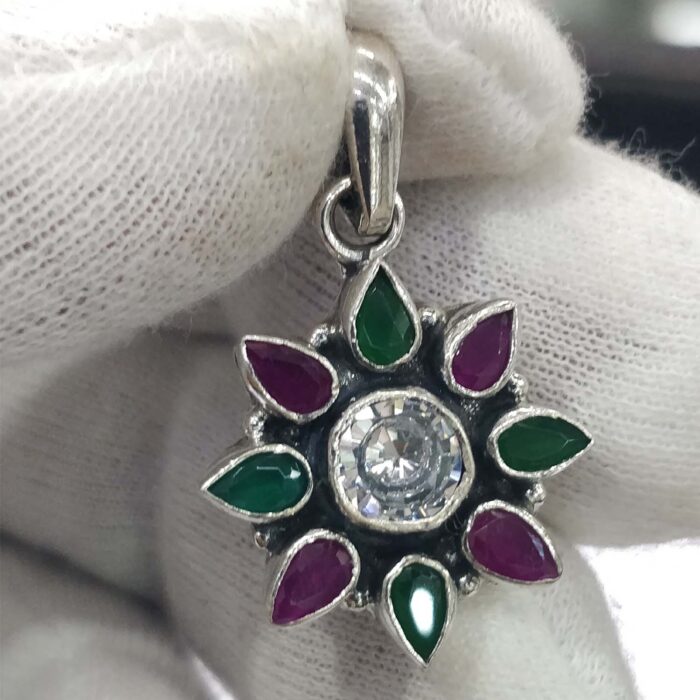 Oxidized 925 Sterling  Silver Stone Studded Pendant | Silver Pendant | Gift for Girl Friend |  Stone Studded - Image 2