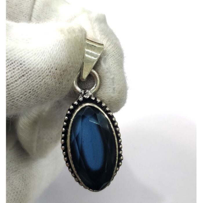 Oxidized 925 Sterling  Silver Blue Citrine Stone Studded Pendant | Silver Pendant | Gift for Girl Friend | Blue Citrine Studded - Image 4