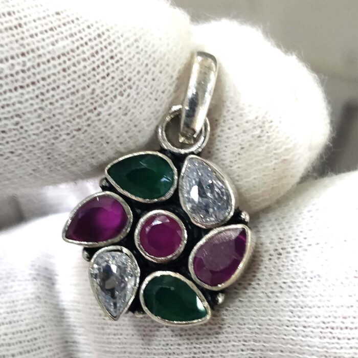 Oxidized 925 Sterling  Silver Stone Studded Pendant | Silver Pendant | Gift for Girl Friend |  Stone Studded - Image 2