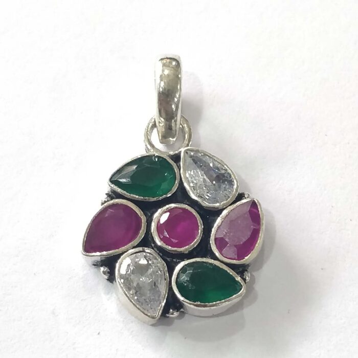 Oxidized 925 Sterling  Silver Stone Studded Pendant | Silver Pendant | Gift for Girl Friend |  Stone Studded - Image 1