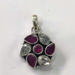 Oxidized 925 Sterling  Silver Stone Studded Pendant | Silver Pendant | Gift for Girl Friend | Red White  Stone Studded