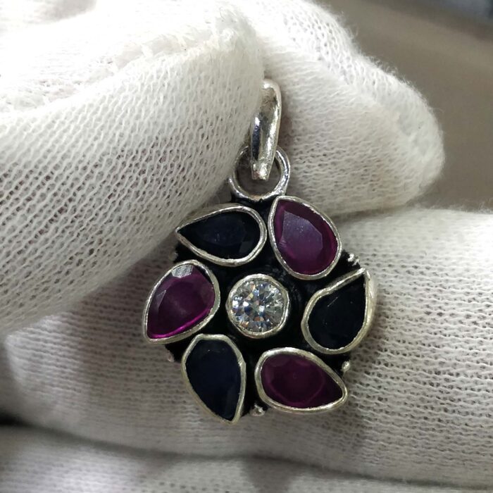 Oxidized 925 Sterling  Silver Stone Studded Pendant | Silver Pendant | Gift for Girl Friend |  Stone Studded - Image 2