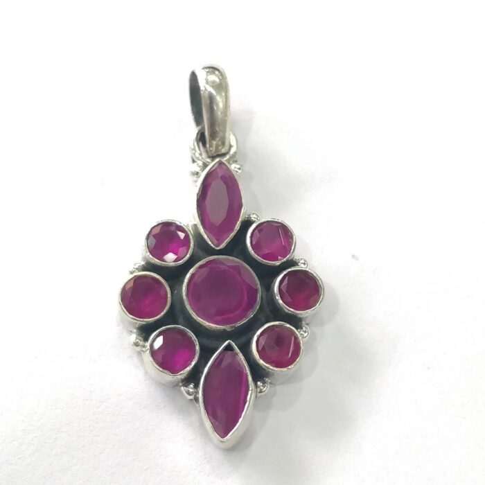 Oxidized 925 Sterling  Silver Stone Studded Pendant | Silver Pendant | Gift for Girl Friend | Red Stone Studded - Image 2