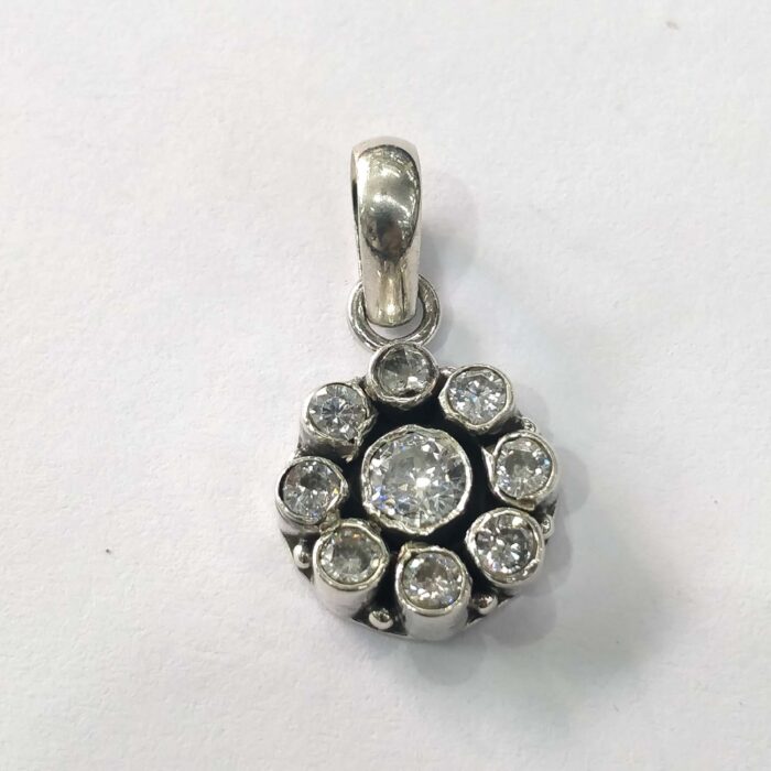 ps4 Oxidized 925 Sterling Silver Stone Studded Pendant | Silver Pendant | Gift for Girl Friend | White Stone Studded (Copy) - Image 1